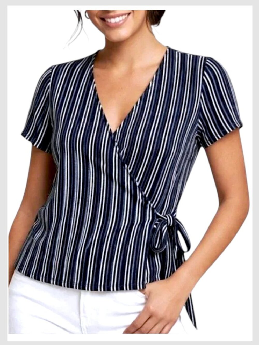 Lucky Brand Navy and White Striped Wrap Top